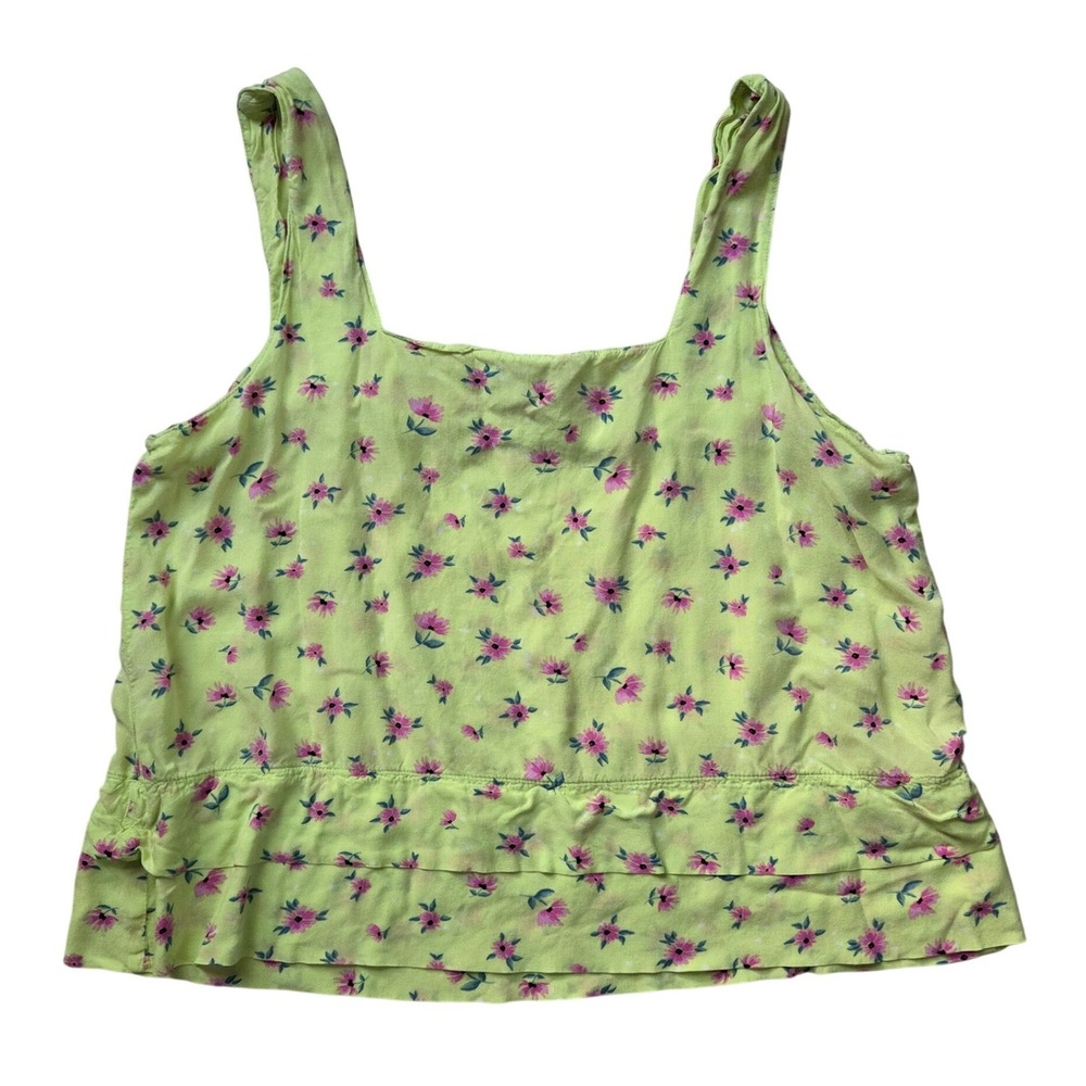 Sanctuary Floral Tank Top Medium Square Neck Lime Green Cottagecore Cami